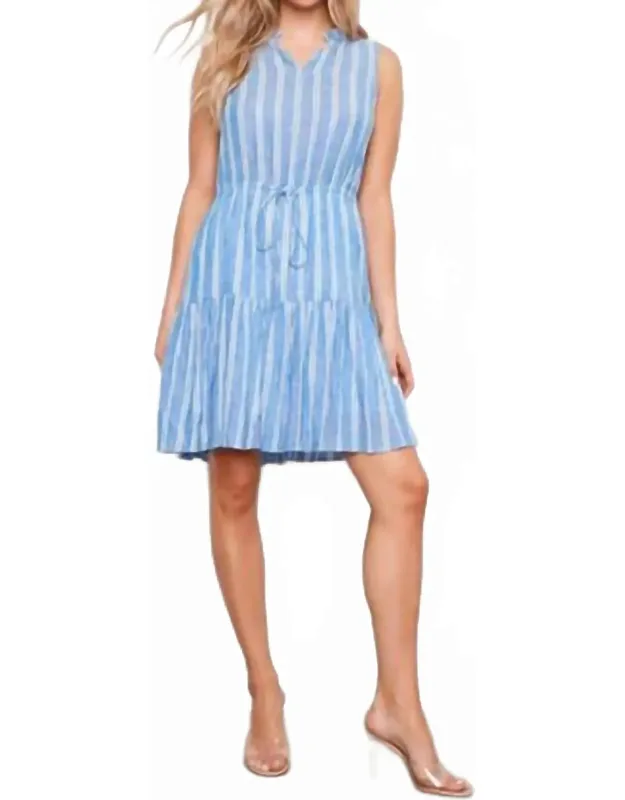 Striped Sleeveless Linen Blend Mini Dress