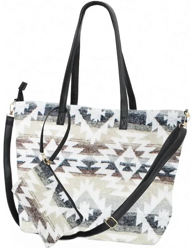 Western Weekend Aztec Pattern Tote Bag With Pouch
