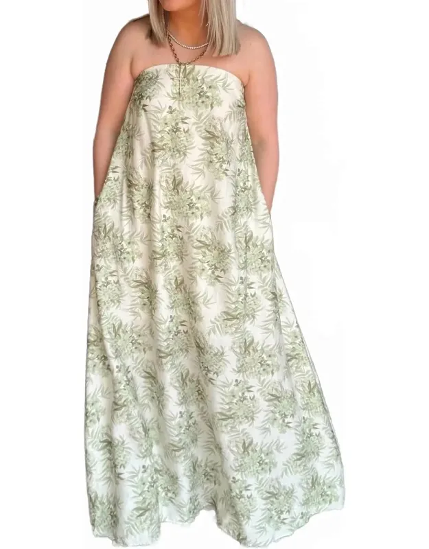_strapless Maxi Dress In Botanical With Side Pockets_