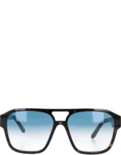 Rectangular Double Bridge Sunglasses With Gradient Blue Lenses