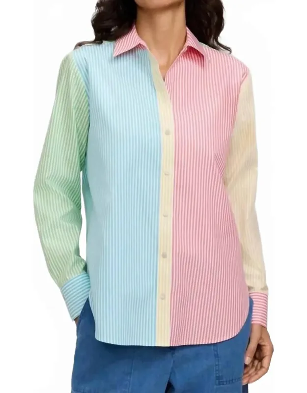 Meghan No Iron Pinpoint Mixed Stripes Long Sleeve Shirt