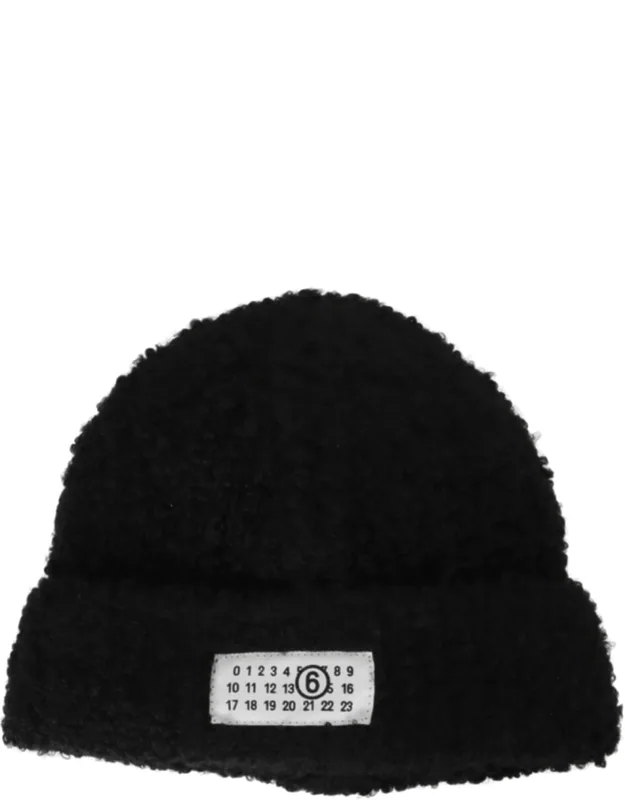 Textured Turn-up Cuff Logo Beanie Hat