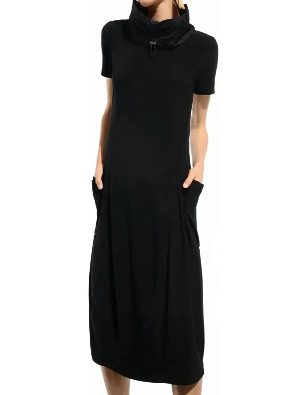 Funnel Collar Midi Cocoon Dress