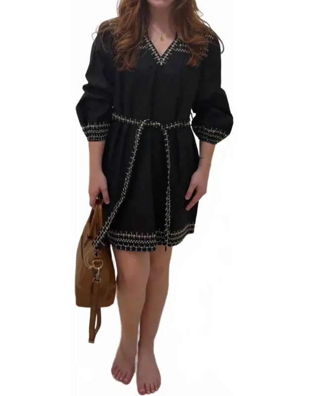 Embroidered Puff-sleeve Mini Dress