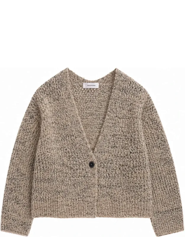 Sand V-neck Alpaca Wool-blend Cropped Cardigan