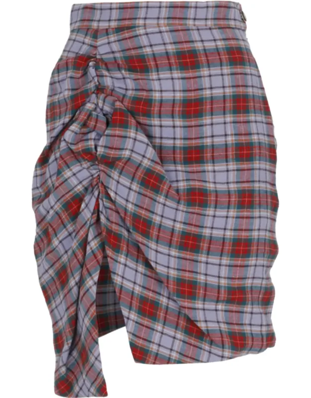 Mini Side Panther Tartan Wool Skirt
