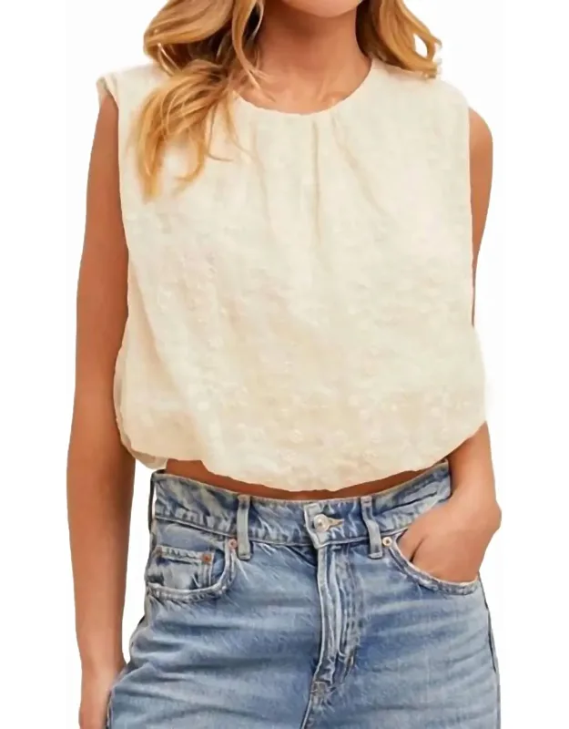 Embroidered Bubble Hem Sleeveless Top