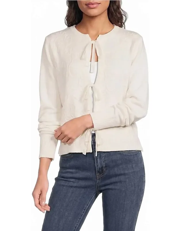 Bow Tie Front Jacquard Cardigan