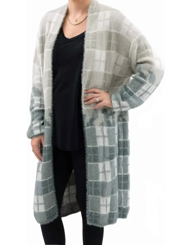 Plaid Fuzzy Long Cardigan