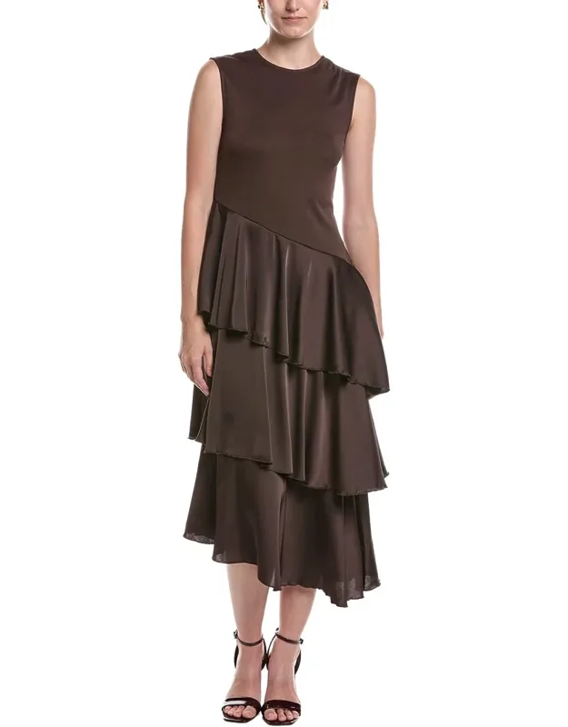 Midi Dress With Crewneck And Layered Skirt
