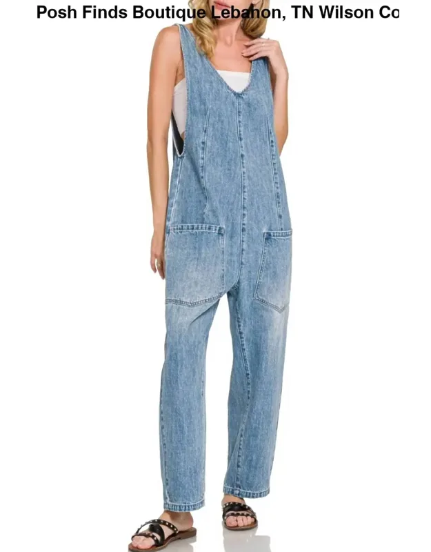 Denim Adjustable Strap Baggy Jumpsuit
