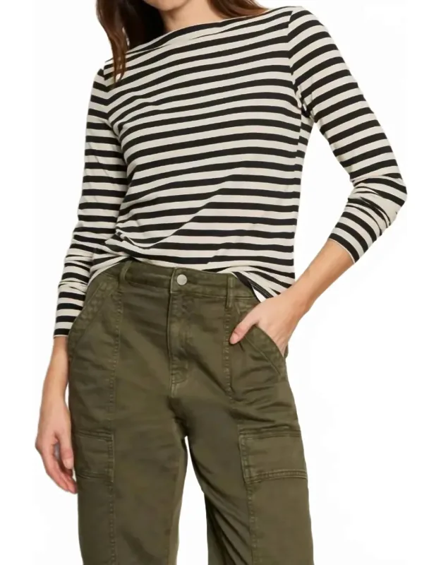 Boatneck Long Sleeve Striped Tee