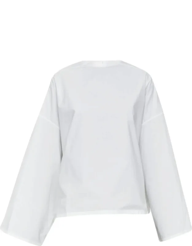 Cotton Crew Neck Boxy Bell Sleeve Blouse