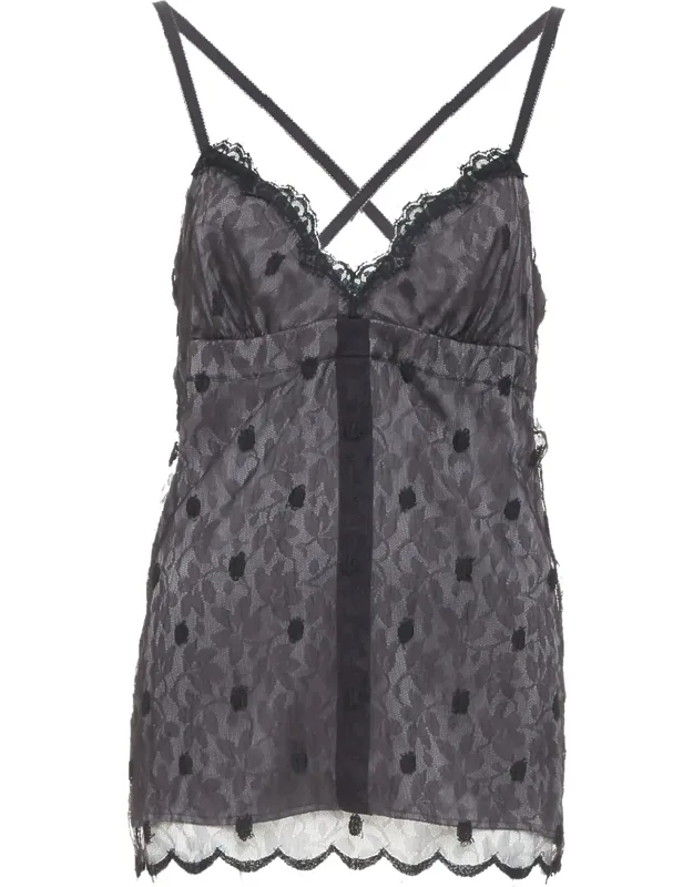 Floral Lace Polka Dot Trim Silk Camisole