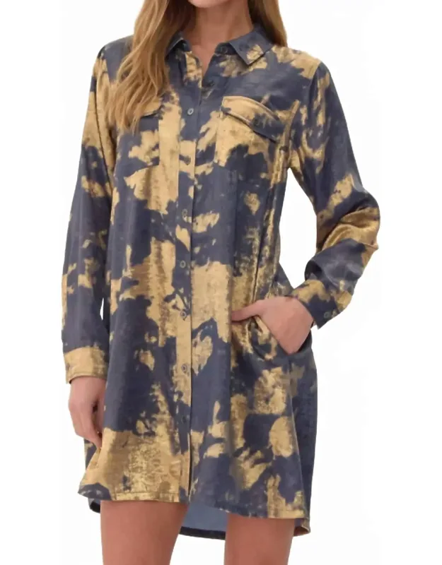 Metallic Tie-dye Shirt Dress