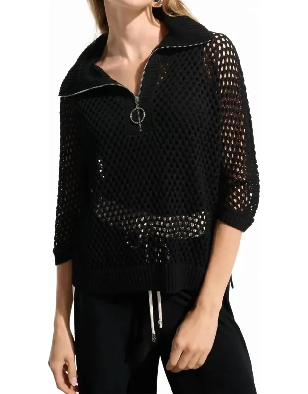 Boxy Knit Sweater With Zipped Neckline