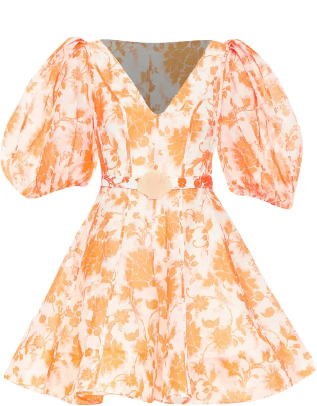 Postcard Silk Floral Puff Sleeve Dress