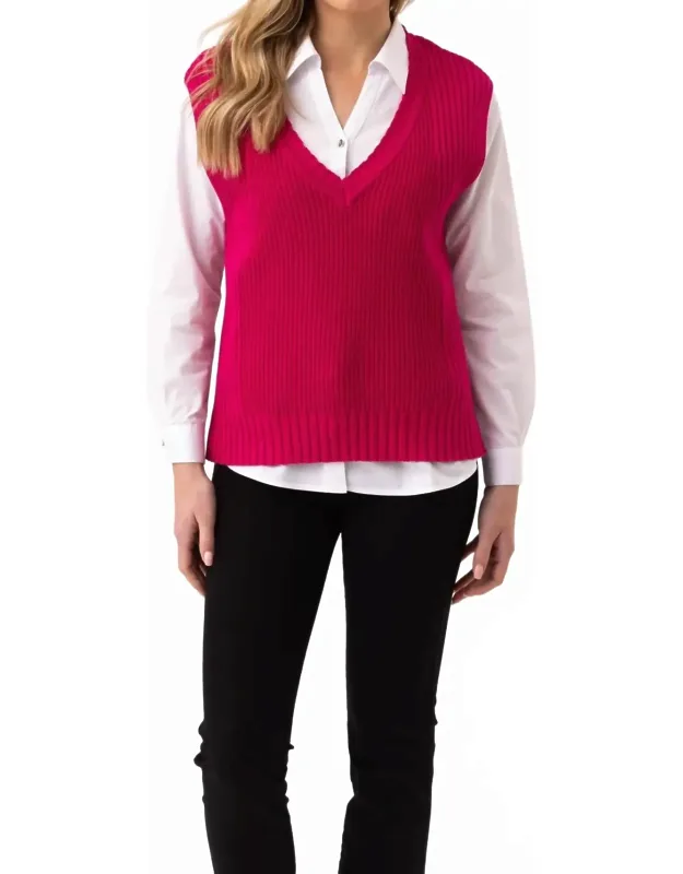 V-neck Rib Knit Sweater Vest