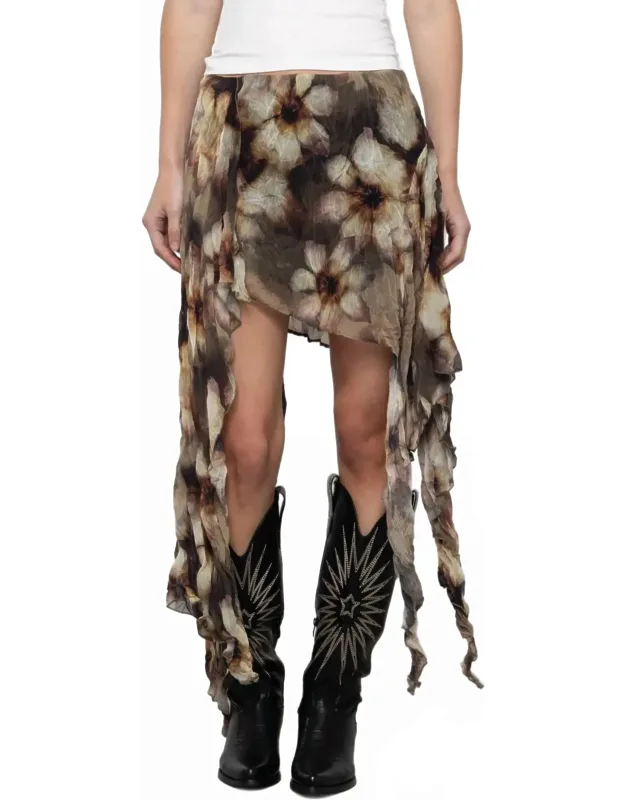Petal Moon Printed Asymmetric Skirt