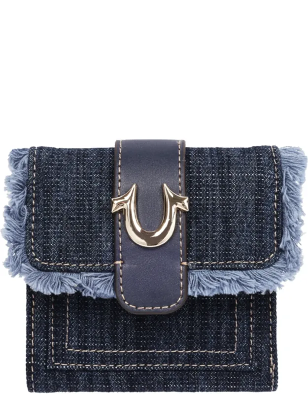Frayed Flap Small Trifold Wallet With Horseshoe Hardware