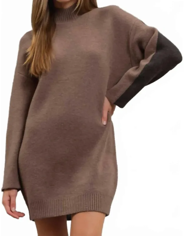 Mock Neck Colorblock Sweater Dress