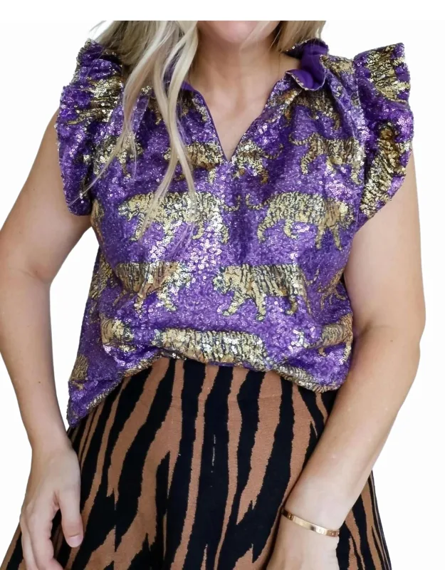 Tiger Sequin Flutter Sleeve Top