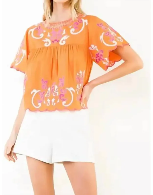 Embroidered Short Sleeve Top