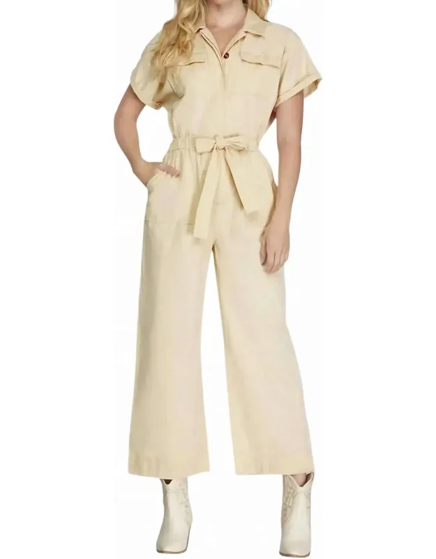 Short Sleeve Button Front Jumpsuit