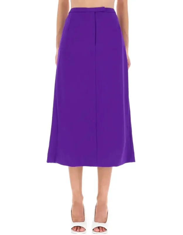 Pleated Back Detail Wool-blend Midi Skirt
