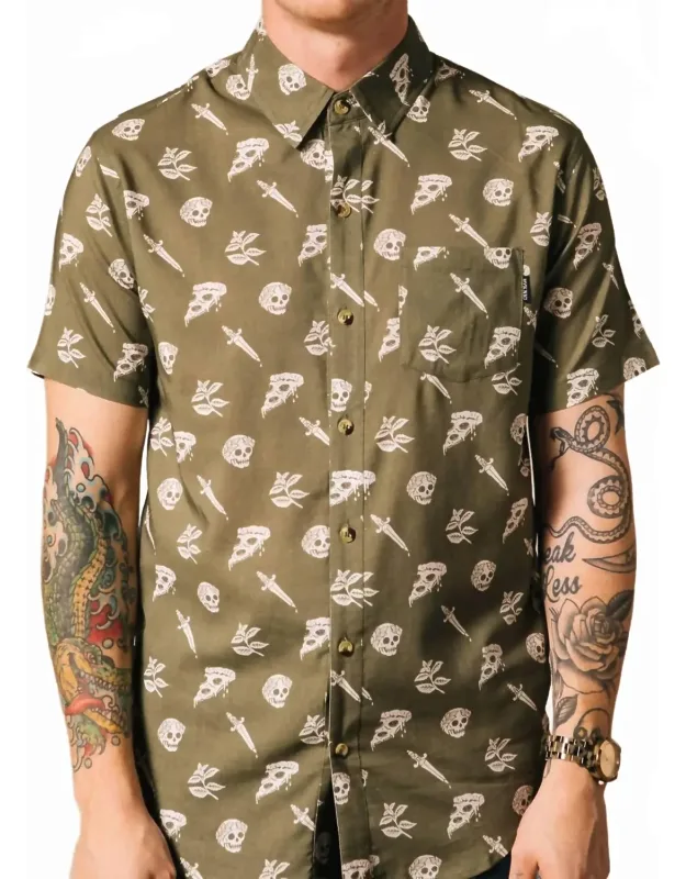 Pizza Slayer Tattoo Flash Casual Button Up Shirt