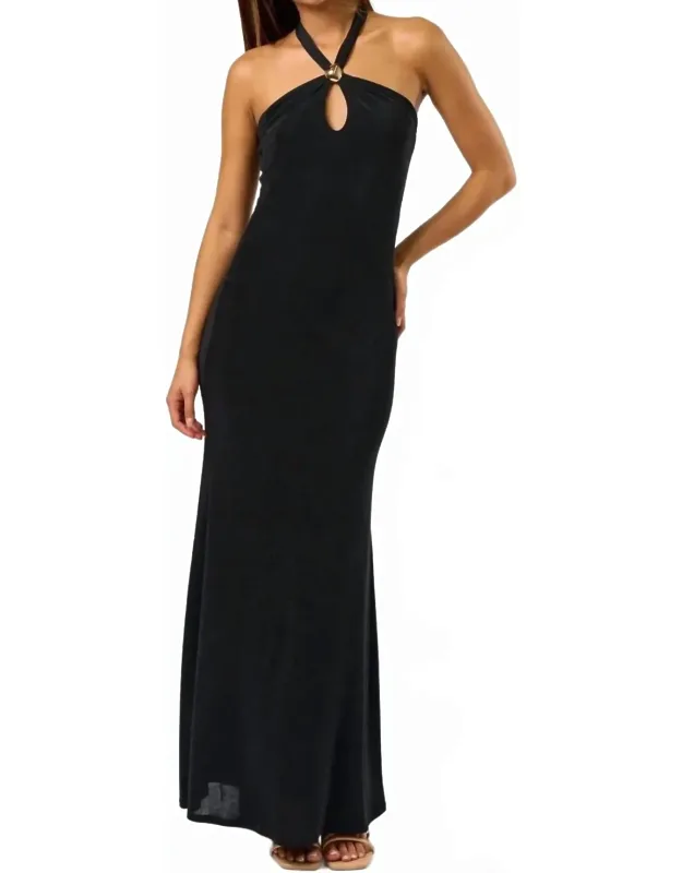 Metal Trim Halter Maxi Dress