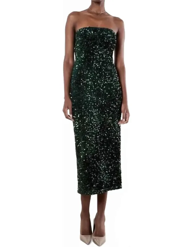 Strapless Sequin Midi Dress With Back Slit