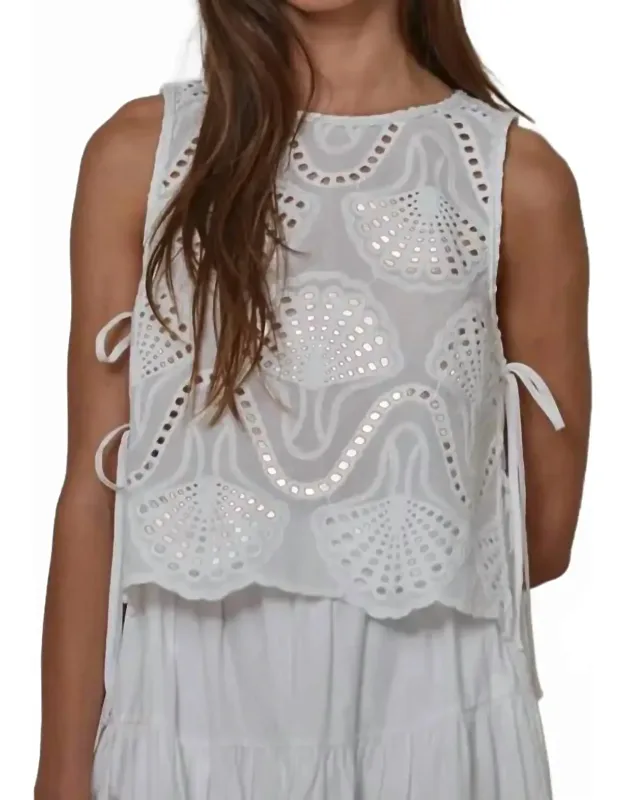 Cove Woven Cotton Eyelet Round Neck Sleeveless Top