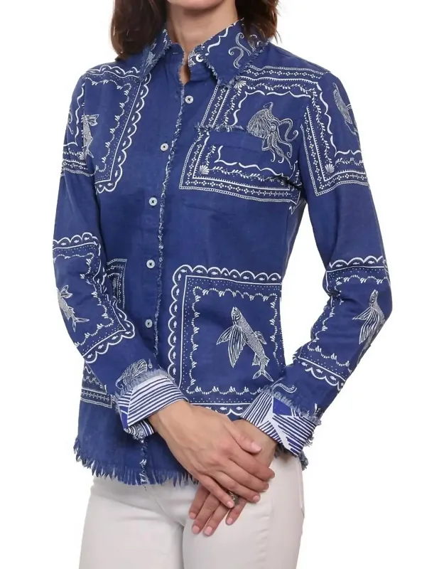Cape Cod Top In Print With Long Sleeves And Pockets