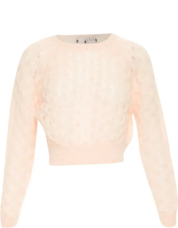 Mohair Blend Bubble Knit Cropped Sweater
