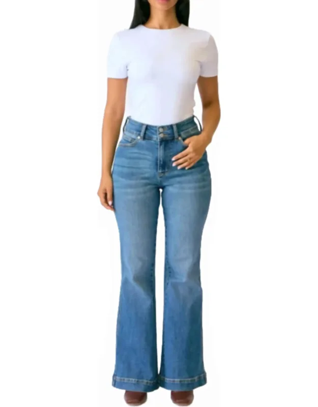 High Waist Flare Tummy Control Double Button Jeans