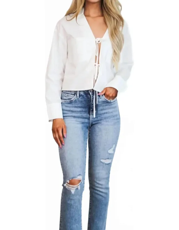 Right Moment Bow Tie Pocket Collared Top