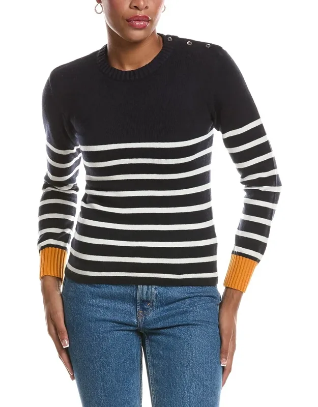 Button Stripe Crewneck Sweater