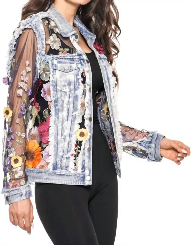 Embroidered Denim And Lace Jacket