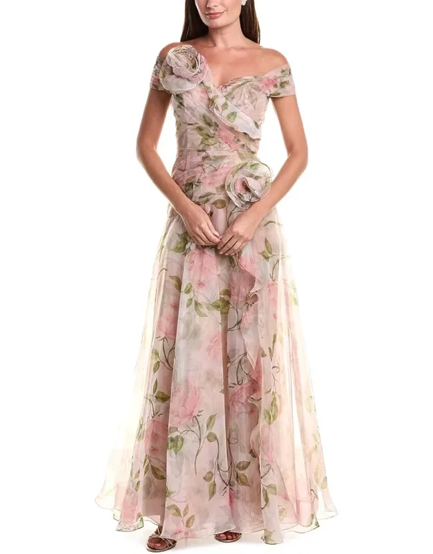 Organza Floral Ruffle Trim Inset Dress