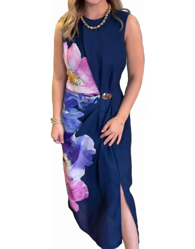 Sleeveless Tropical Midi Dress