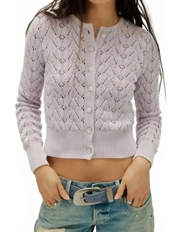 Pretty In Pointelle Cardigan With Long Sleeves And Button-front Closure