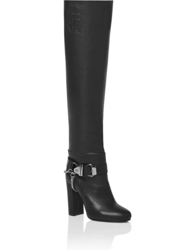 Leather High Heels With Embossed Hexagon