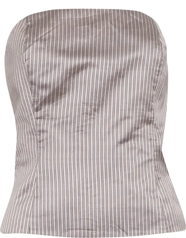 Pinstripe Silk Woven Bustier Top