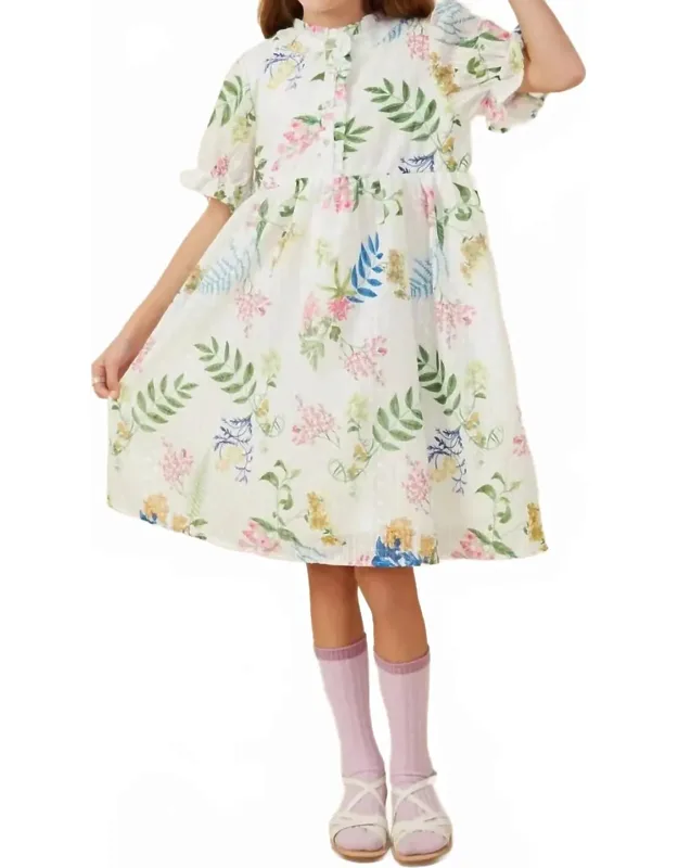Embroidered Textured Botanical Buttoned Dress