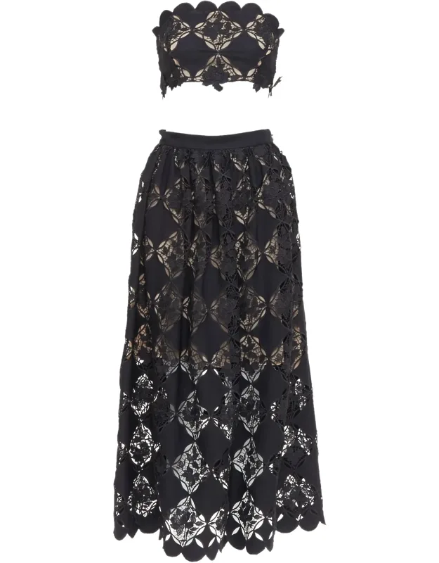 Lace Crop Top Midi Skirt Dress Set