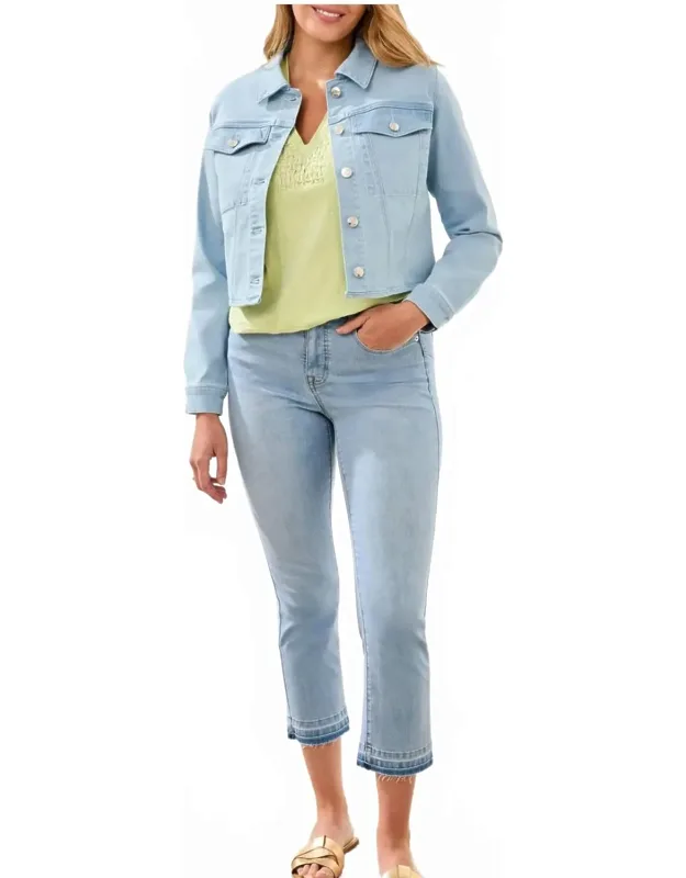 Cropped Denim Jacket With Back Pleats