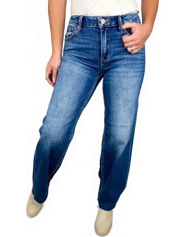 Bridget Tummy Control Mid-rise Raw Hem Straight Leg Jeans