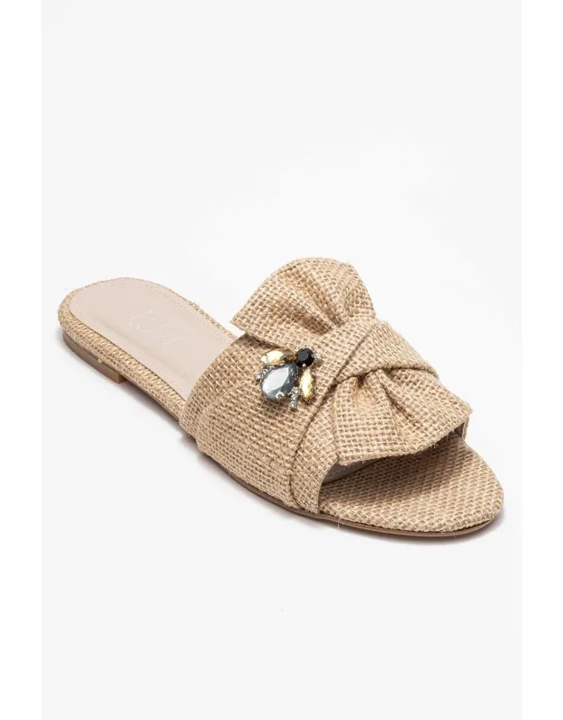 Daphne Raffia Bow Slide Sandals