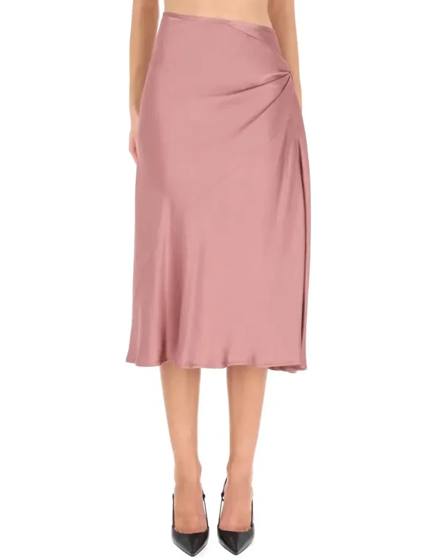 Draped Side Gathering Midi Skirt